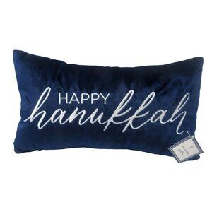 Happy Hanukkah Stuffed Throw Pillow - 10x16 Navy Blue